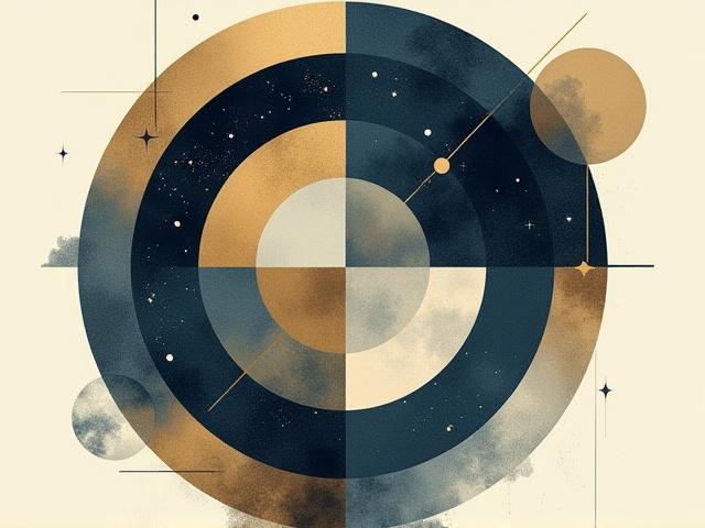 Stilisierte Grafik, die geometrische Formen und Sternbilder kombiniert